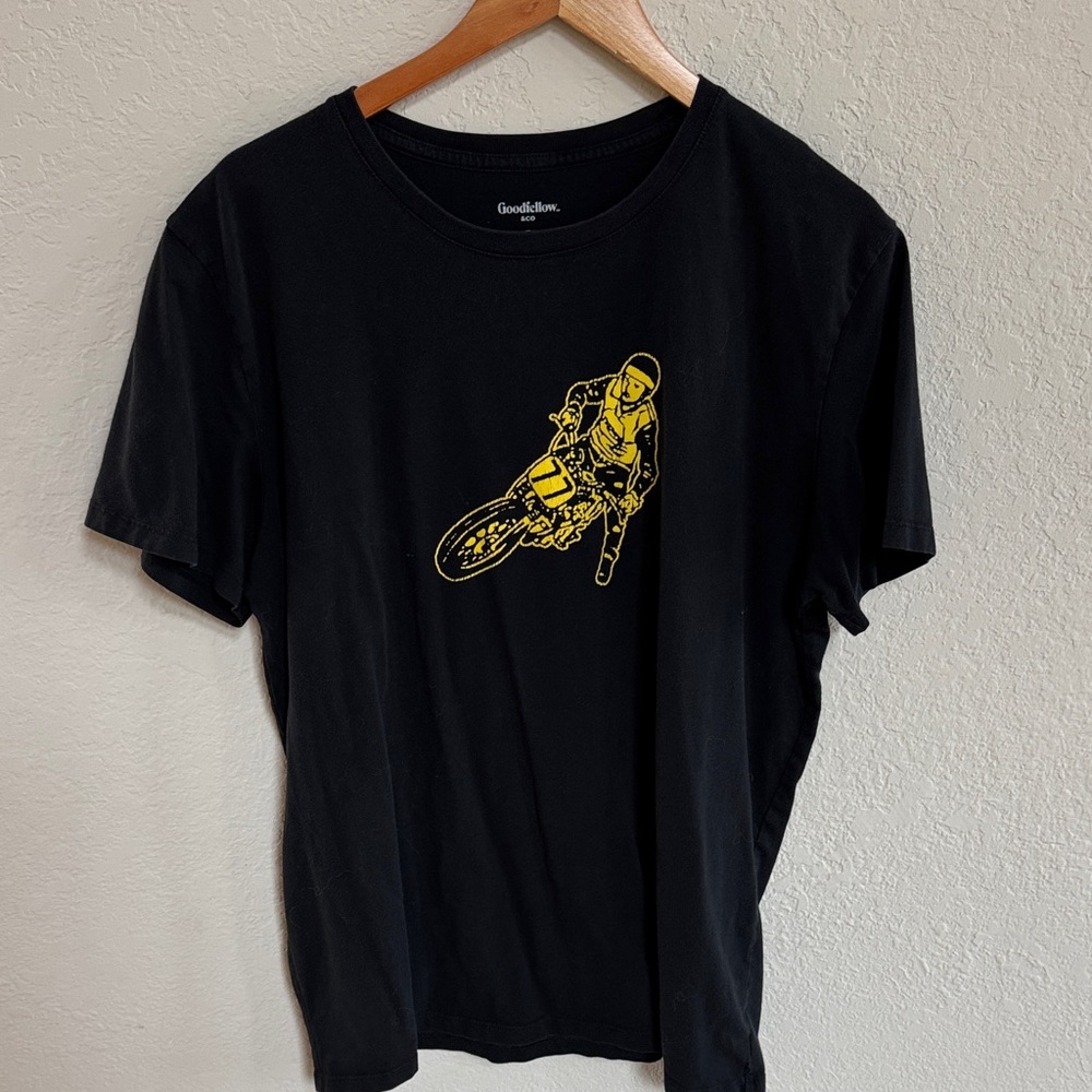 Goodfellow & Co Black Tee with Yellow Motorcycle Graphic